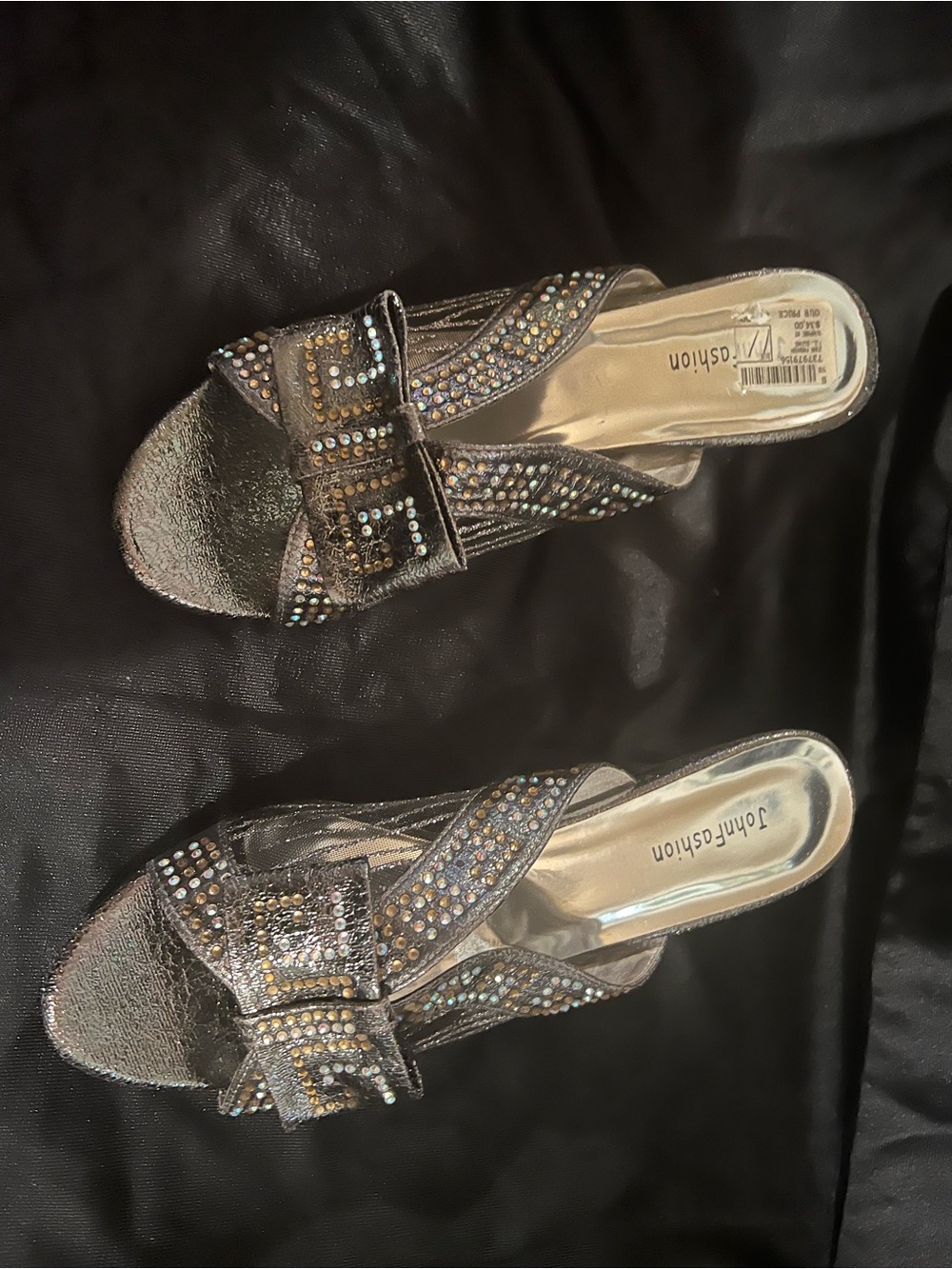 Women's Embellished Metallic Slide Sandals - Silver